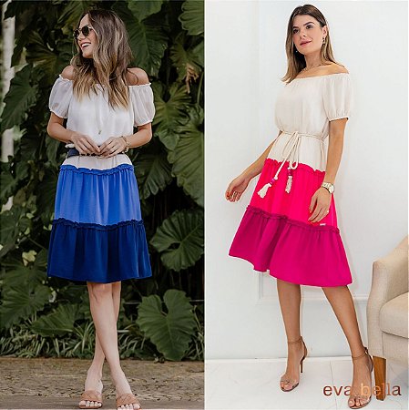 Vestido Ombro a Ombro Tricolor Eva bella Cris