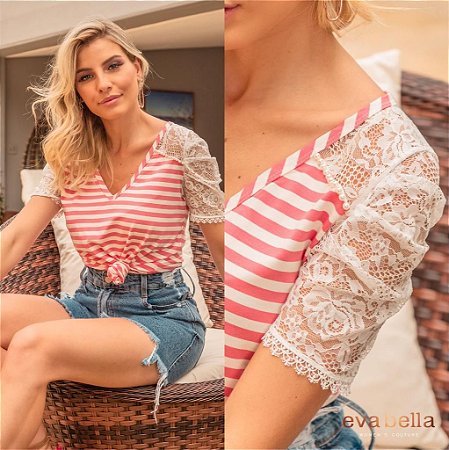T-shirt com renda Eva Bella Andreza