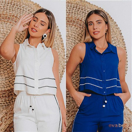 Blusa cropped com detalhe em guipure Eva Bella Betina