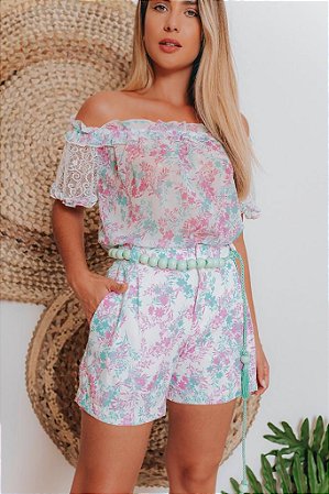 Blusa ombro a Ombro de Crepe Estampada Eva bella Elisa