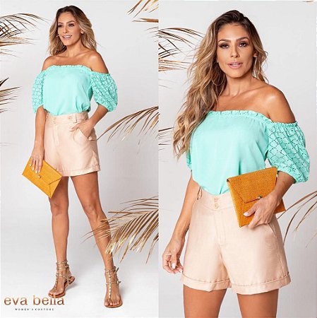 Blusa Ombro a Ombro com manga de Lesie Eva bella Alicia