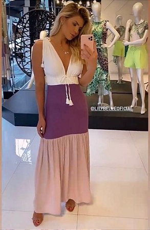 Vestido Longo Lilas Tricolor Lily belle