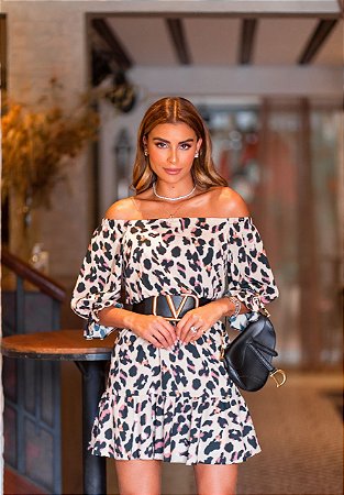 Vestido ombro a ombro animal print Lily belle 09746