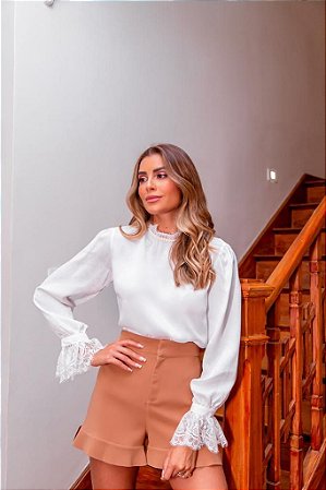 Blusa Manga Longa detalhes em Renda Lily belle 08969