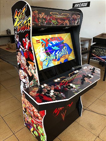 Fliperama 4 players 32” Design Curvo - Tema Street Fighter