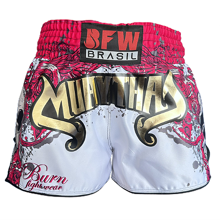 SHORT MUAY THAI GOLD PINK BRANCO