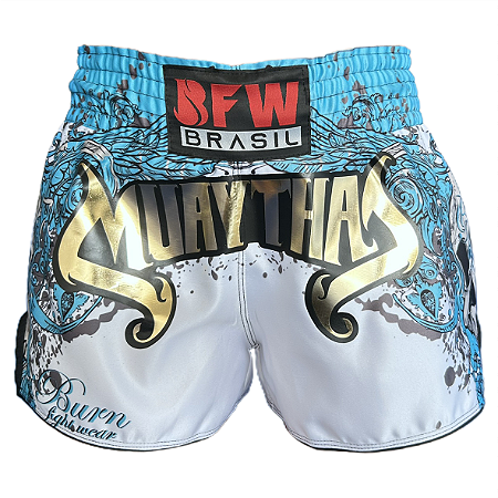 SHORT MUAY THAI GOLD BRANCO CELESTE