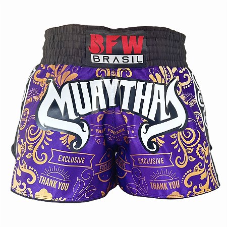 Short Muay Thai Tailandês - Premium Roxo e Dourado