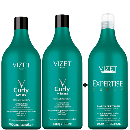 Combo Shampoo + Máscara de Tratamento + Leave in ativador de cachos 1Lt  Curly Vizet