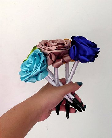Caneta Flor Rosa Eterna Cetim Personalizada
