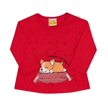 Blusa Infantil Feminina Vermelha Estampada da Nini Bambini