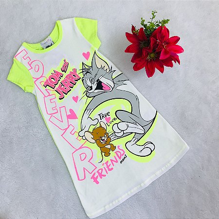 Vestido Infantil Amarelo Neon Tom & Jerry da Momi