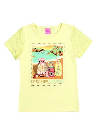 Blusa Infantil Feminina Amarela Estampa Praiana