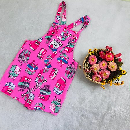 Jardineira Infantil Curo Pink Estampada da Momi