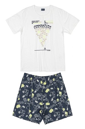 Pijama Infantil Filho com Bermuda Azul Marinho Estampada da Quimby