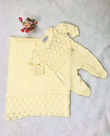 Kit de Maternidade Amarelo com Pérolas da Malharia Noruega