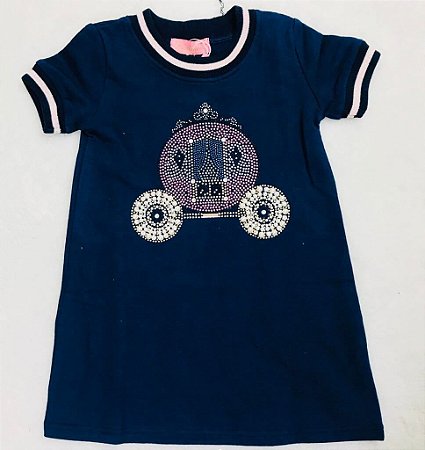 Vestido Infantil de Moletom Azul Marinho Carruagem Pituchinhus