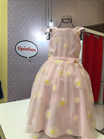 Vestido Infantil de Festa Rosa com Tule Bordado da Petit Cherie