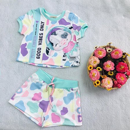 Conjunto Infantil Feminino Multicolorido Shorts da Petit Cherie
