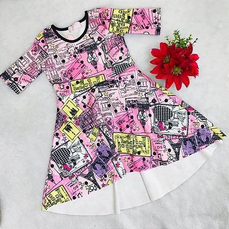 Vestido Infantil Casual em Neoprene Pituchinhus tamanho 6