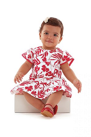 Vestido de Bebê Casual Vermelho Estampado da Up Baby