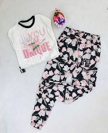 Conjunto Infantil c/Calça Jogger Floral da Petit Cherie