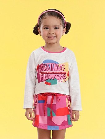 Conjunto Infantil Feminino c/Saia Multicolorida da Mon Sucré