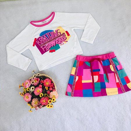 Conjunto Infantil Feminino c/Saia Multicolorida da Mon Sucré
