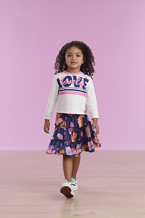 Conjunto Infantil Feminino c/Saia Midi Estampada da Mon Sucré