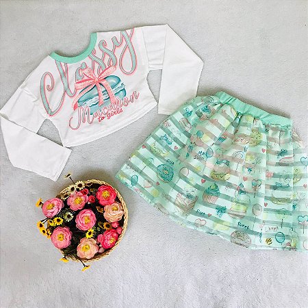 Conjunto Infantil Saia Midi e Cropped da Mon Sucré