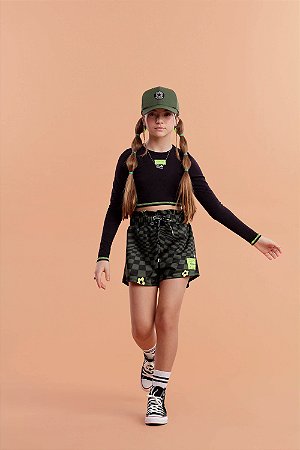 Conjunto juvenil Shorts e Cropped Manga Longa Vanilla Cream
