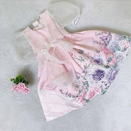 Vestido Infantil de Festa com Bolero Floral Rosa Petit Cherie