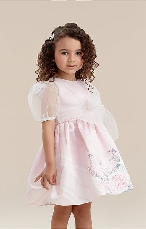 Vestido Infantil de Festa com Bolero Floral Rosa Petit Cherie