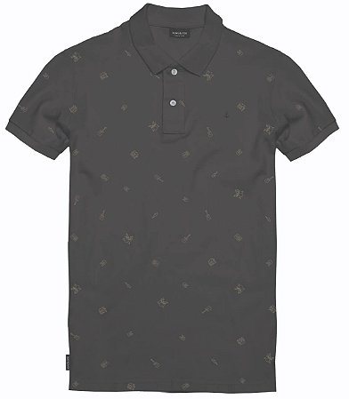 Camiseta Polo Infantil e Juvenil Preta Estampa King Joe