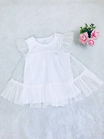 Vestido de Bebê Tule Trabalhado Branco da Mon Sucré