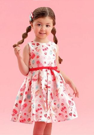 Vestido Infantil de festa Estampa Cupcakes e Frutas Petit Cherie