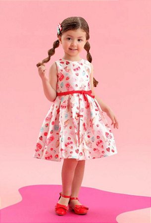Vestido Infantil de festa Estampa Cupcakes e Frutas Petit Cherie