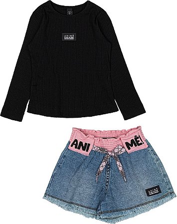 Conjunto Infantil Feminino com Shorts Jeans da Animê