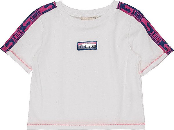 Blusa Infantil Branca Manga Curta com Fita  Animê