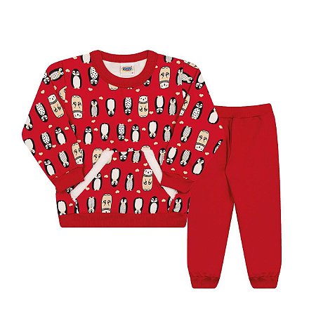 Conjunto Infantil Feminino Vermelho moletom da Duzizo