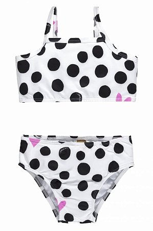 Biquíni Infantil Branco com Bolinhas  Pretas da Up Baby