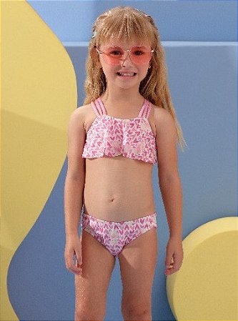 Biquíni Infantil de Corações Rosa da Petit Cherie