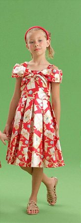 Vestido Infantil de Festa Vermelho Estampado da Petit Cherie