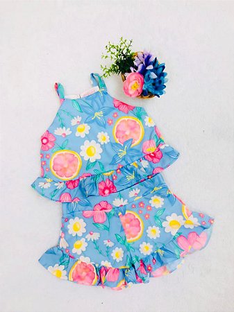 Conjunto de Shorts Infantil Feminino Azul da Mon Sucré