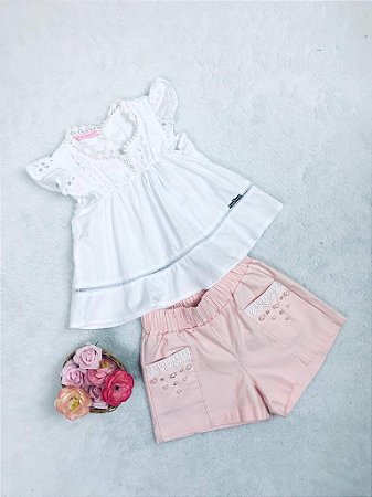 Conjunto Infantil Feminino Shorts e Bata Gabriela Aquarela
