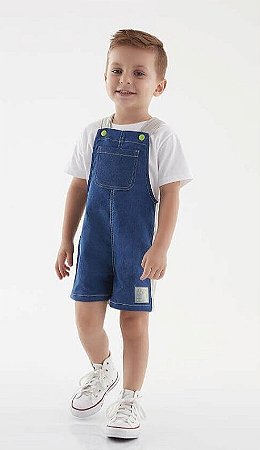 Jardineira Infantil Masculino Moletom Jeans da Up Baby