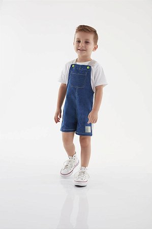 Jardineira de Infantil Masculino Moletom Jeans da Up Baby