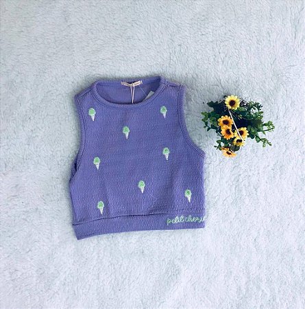 Blusa Infantil Regata Bordada Lilás Petit Cherie