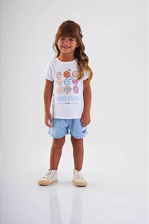Blusa Infantil Branca com Emoji com Brilho da Up Baby