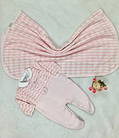 Kit de Maternidade Rosa em Tricô 100% Algodão da Malharia Noruega